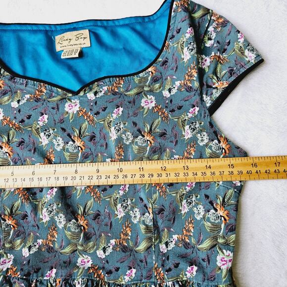Lindy Bop Retro Pin Up Rockabilly Fit and Flare Floral Swing Dress Size Small - Picture 10 of 11